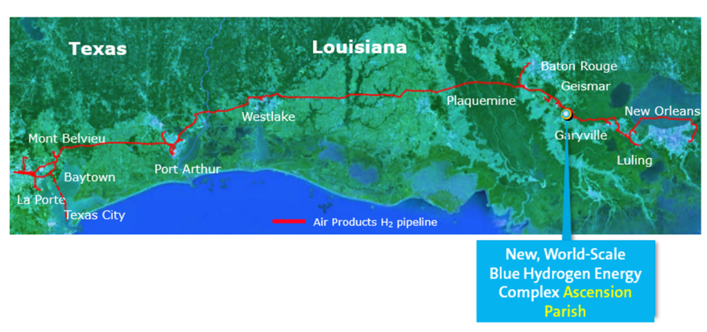 Obří továrna na výrobu téměř 1900 tun modrého vodíku denně v americké Louisianě