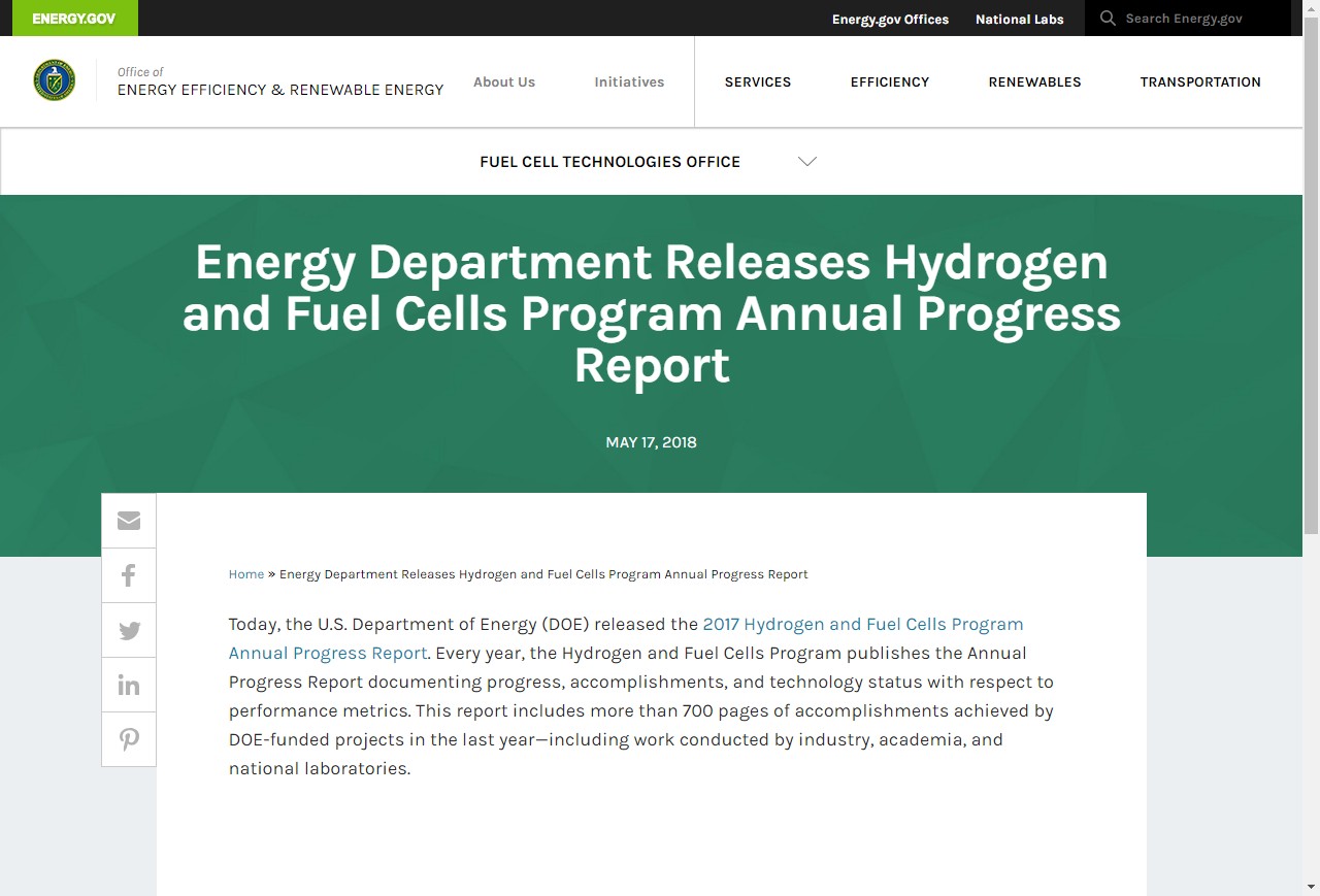 Energy Department Releases Hydrogen and Fuel Cells Program Annual Progress Report