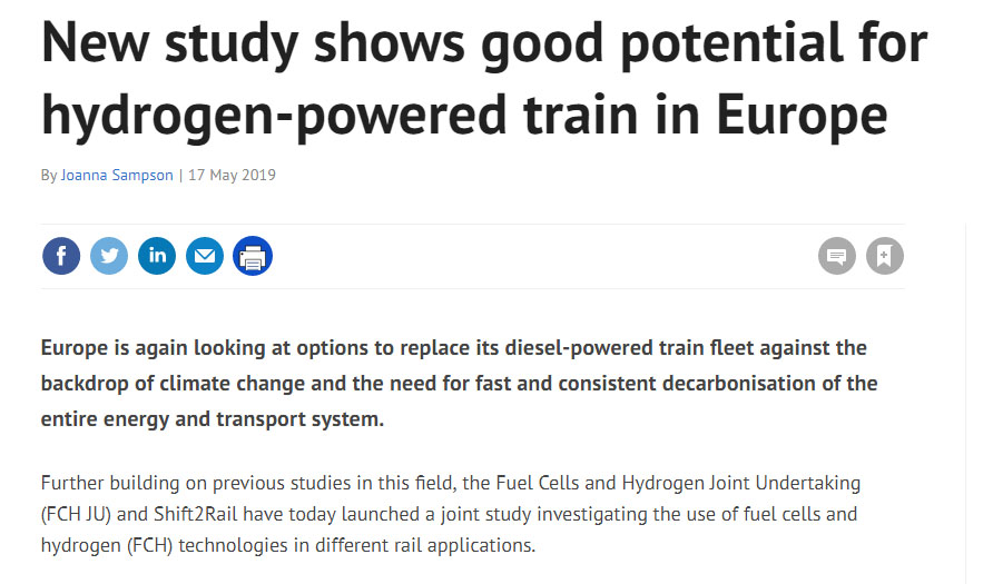 New study shows good potential for hydrogen-powered train in Europe